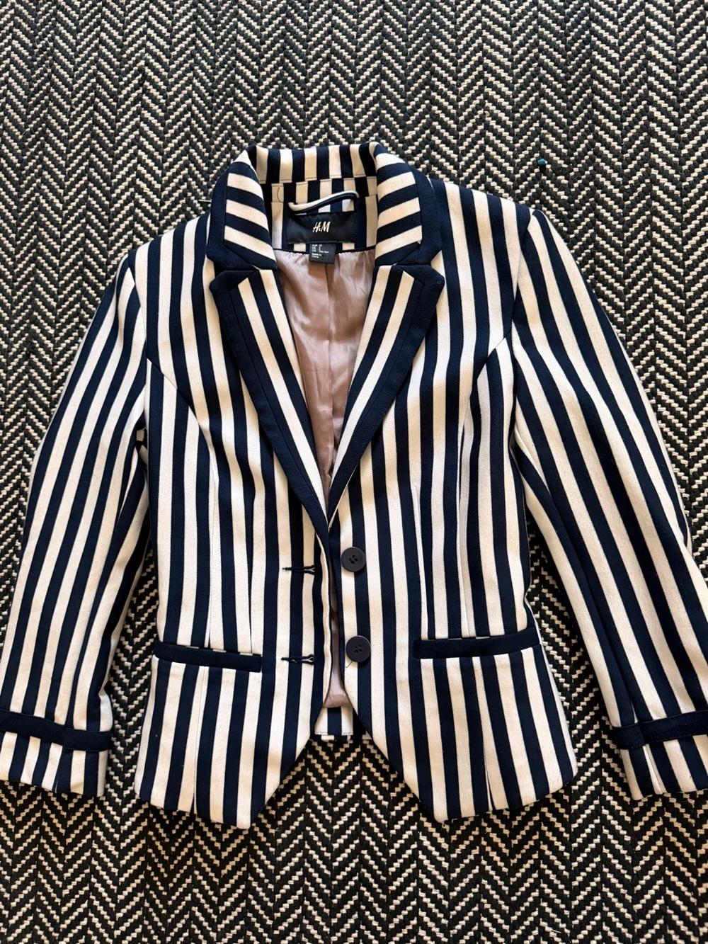 H&M Striped Navy and White Tailored Blazer